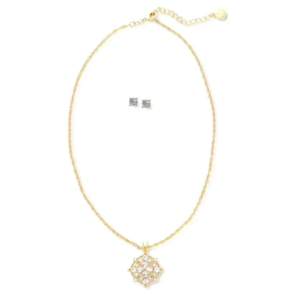 Crystal Filigree Pendant Necklace & Stud Earrings Set NWT